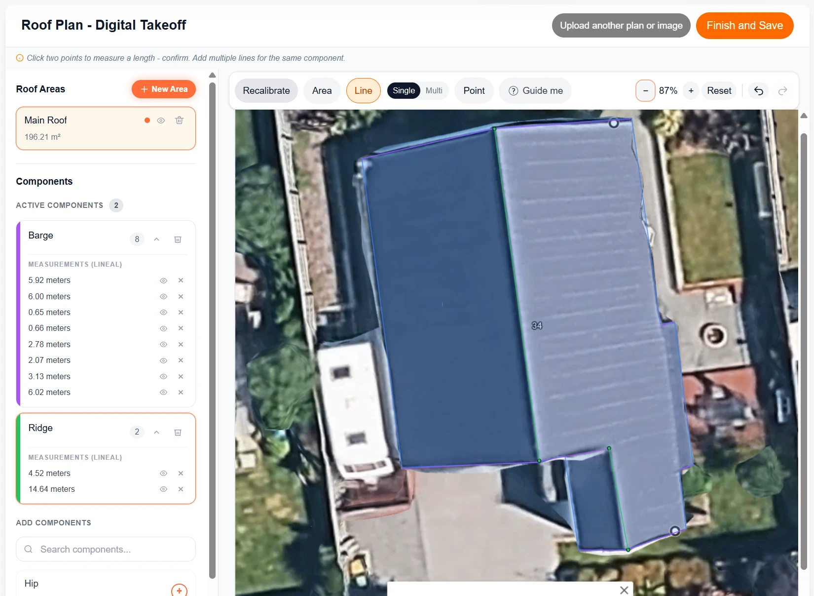 NZ-02 completed QuoteCore+ digital roof takeoff with all measured components